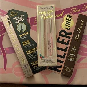 Too Faced Eyeliner, Mascara, and Lipgloss Bundle - 4 full sized items